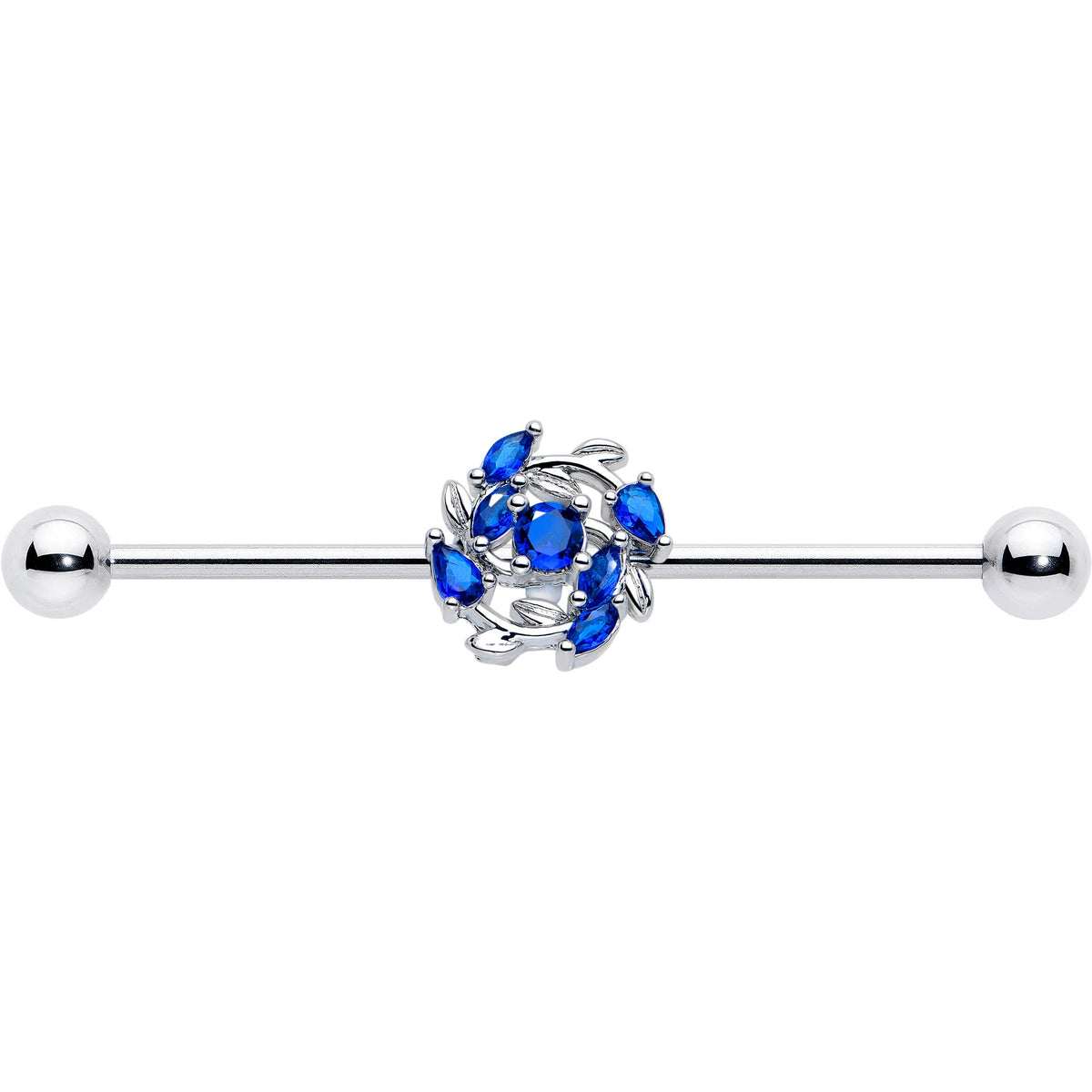 14G Blue Gem Twining Vine Industrial Barbell 38mm