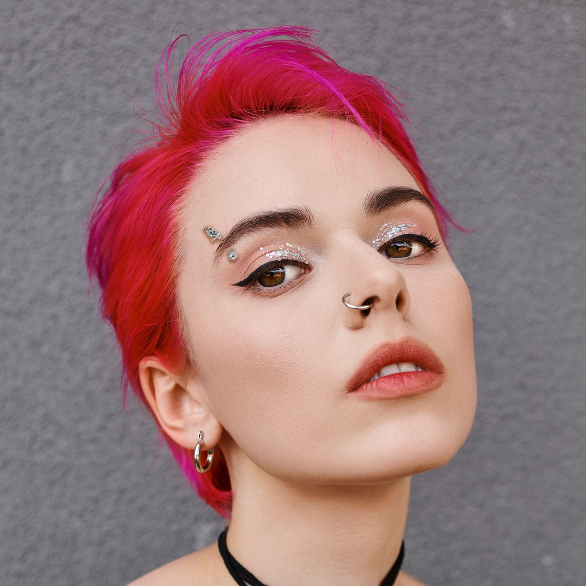 16G 5/16 Clear Gem Evening Owl Curved Eyebrow Ring