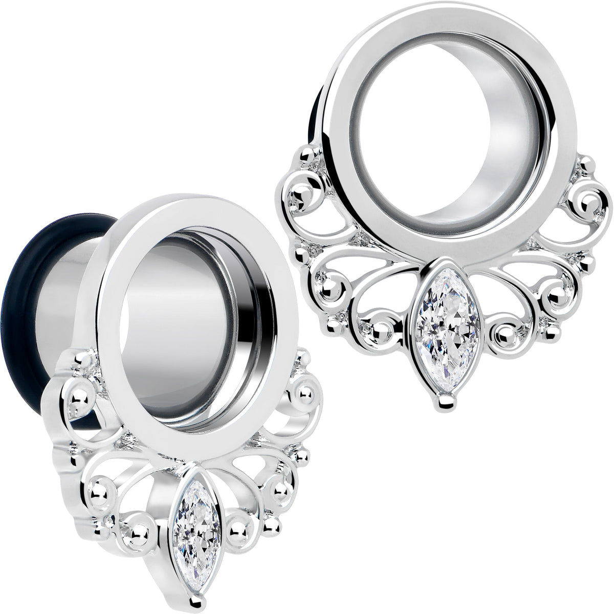 Clear Gem Drop Filigree Single Flare Tunnel Plug Set 6mm to 16mm