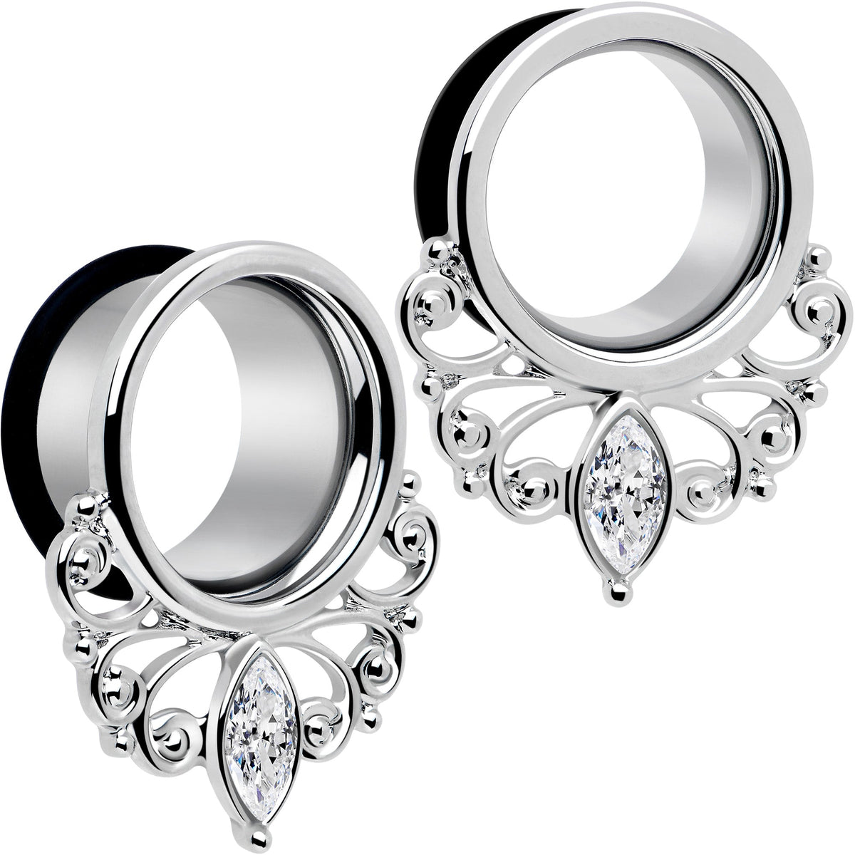 Clear Gem Drop Filigree Single Flare Tunnel Plug Set 6mm to 16mm