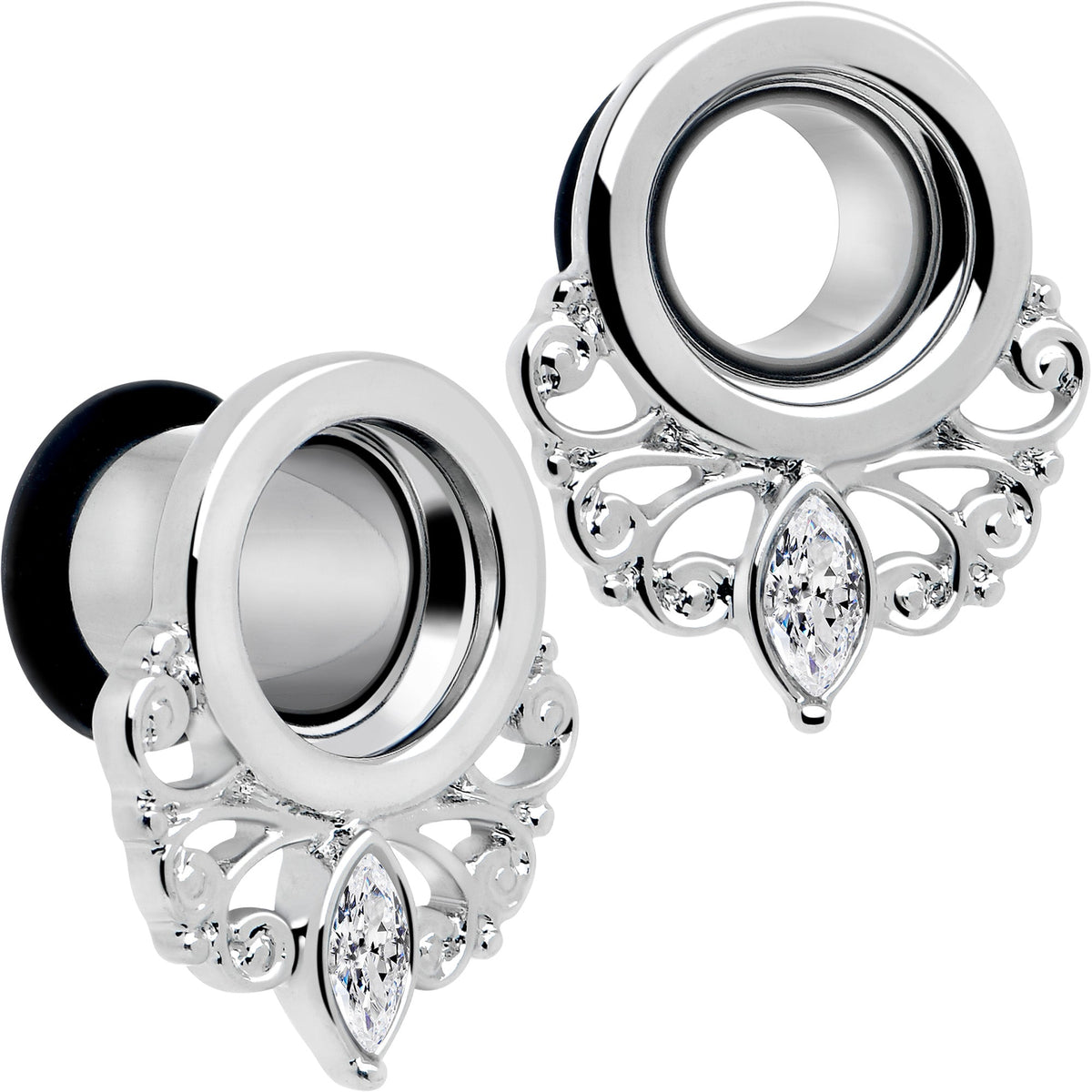 Clear Gem Drop Filigree Single Flare Tunnel Plug Set 6mm to 16mm
