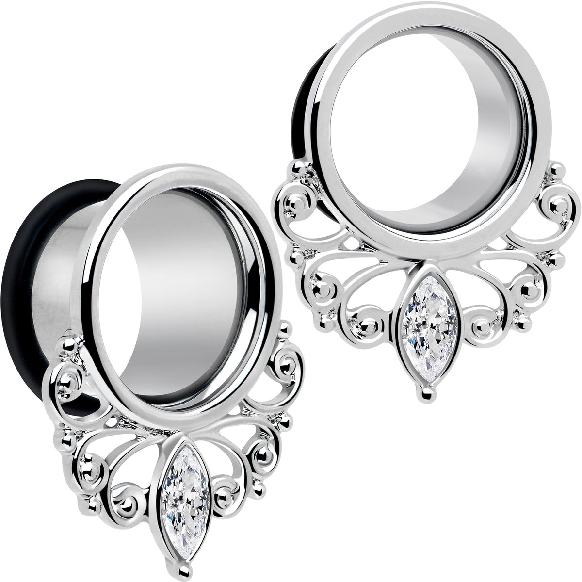 Clear Gem Drop Filigree Single Flare Tunnel Plug Set 6mm to 16mm