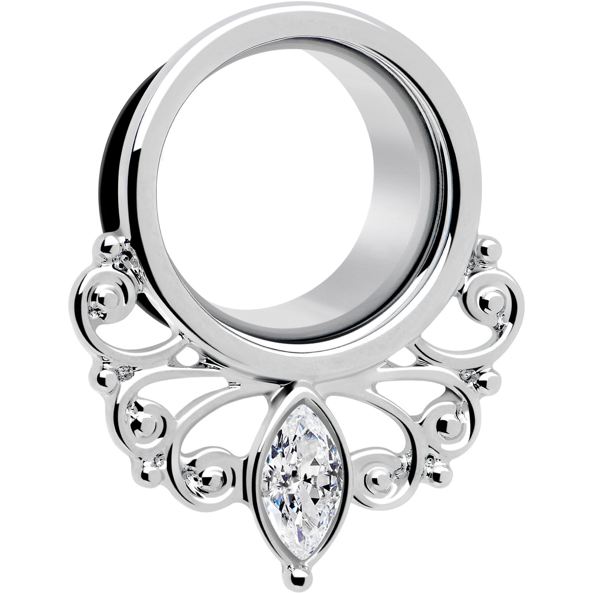 Clear Gem Drop Filigree Single Flare Tunnel Plug Set 6mm to 16mm