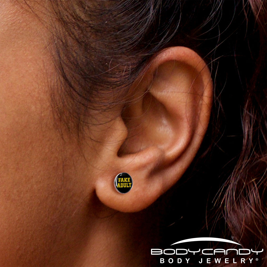 Black Yellow Fake Adult Stud Earrings by Onyx O