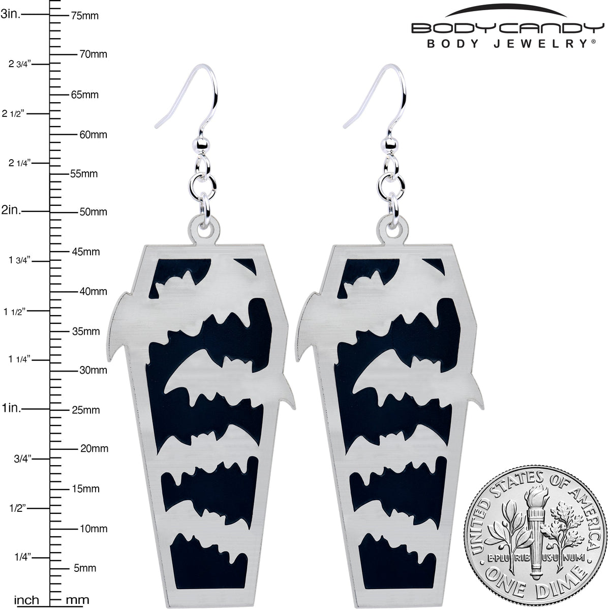 Glowing Bats Coffin Glow in the Dark Dangle Earrings by Onyx O