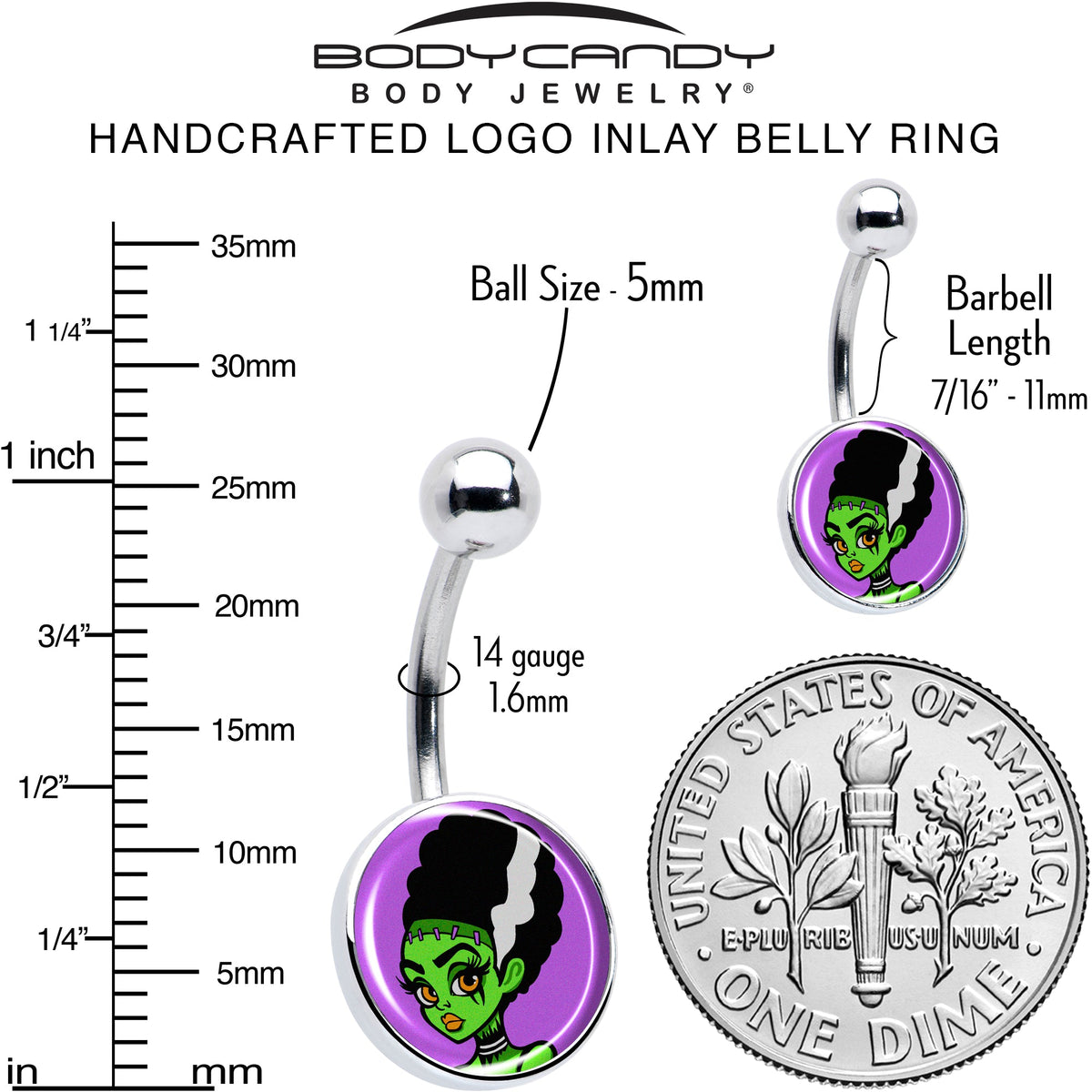 Bride of Frankenstein Belly Ring by Onyx O