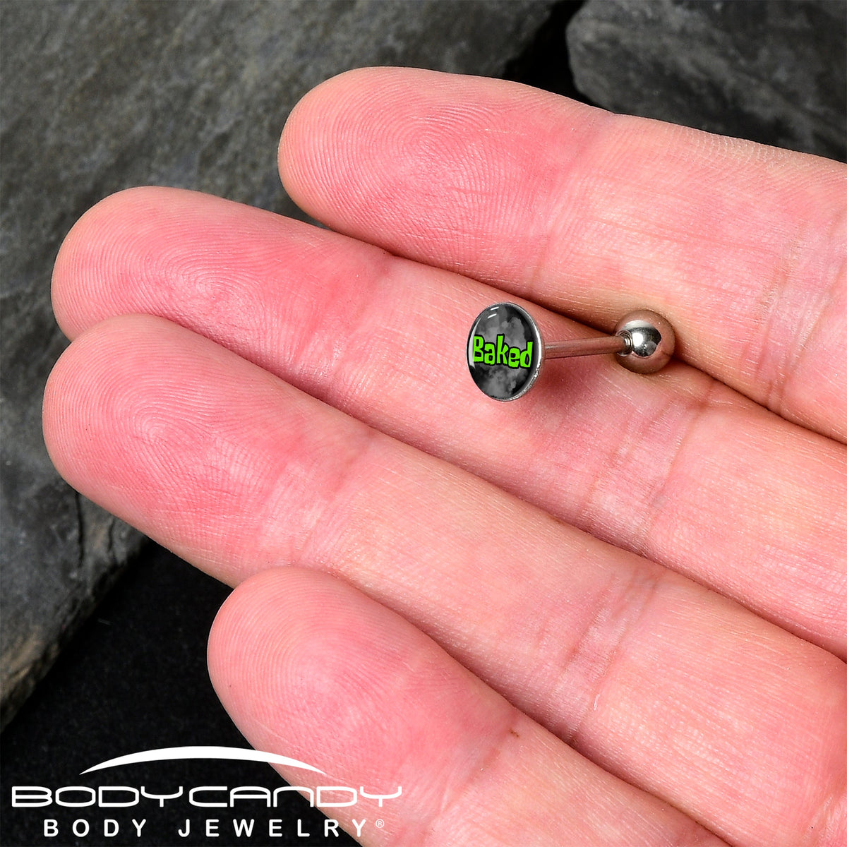 Logo Baked Stoner Barbell Tongue Ring by Onyx O