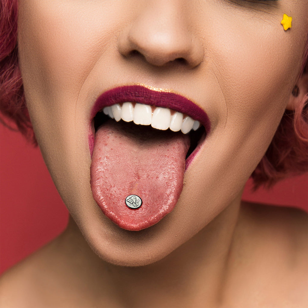 Glow in the Dark Black Anodized Halloween Ghost and Dog Barbell Tongue Ring by Onyx O