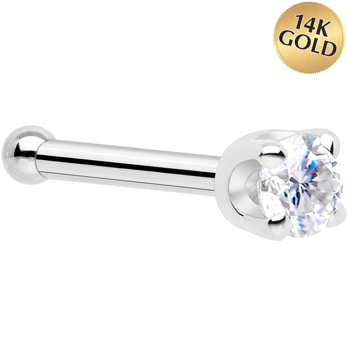 Solid 14K White Gold 2mm Genuine Diamond Nose Ring