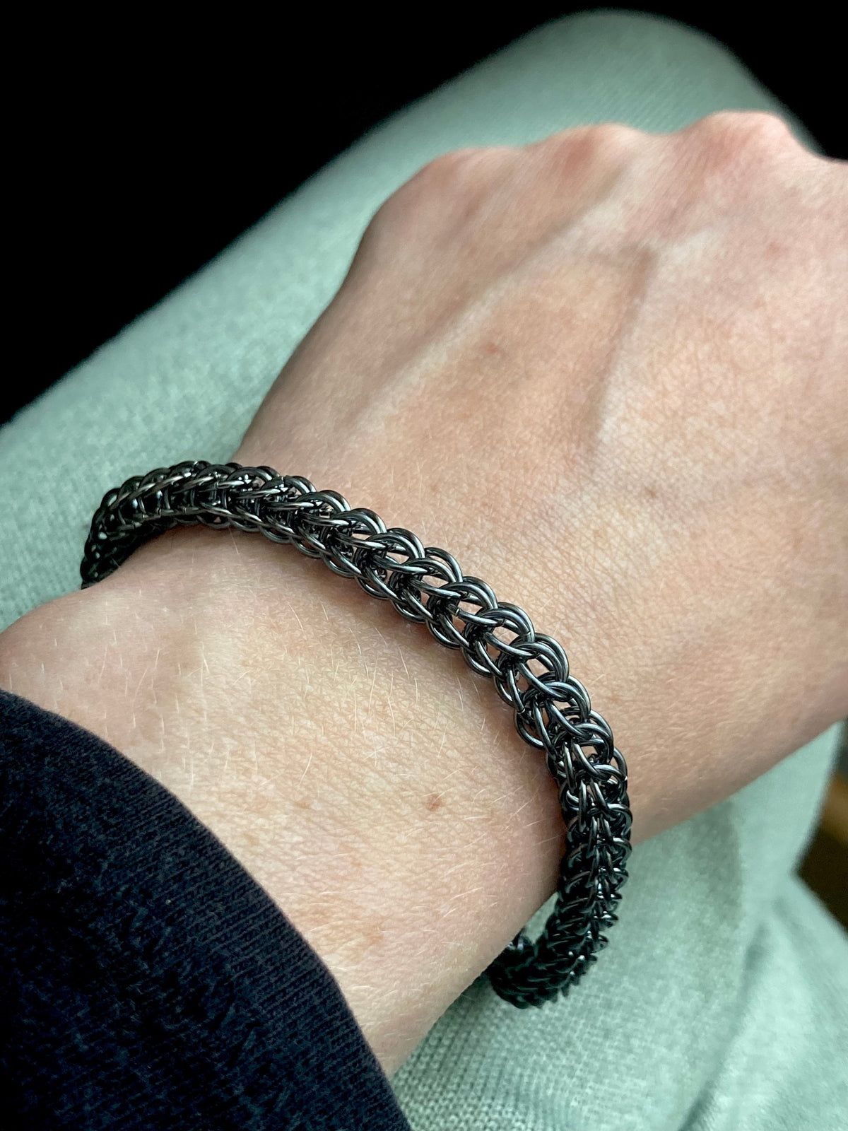 Handcrafted Foxtail Chainmaille Bracelet - Oxidized Sterling Silver | Artisan Jewelry