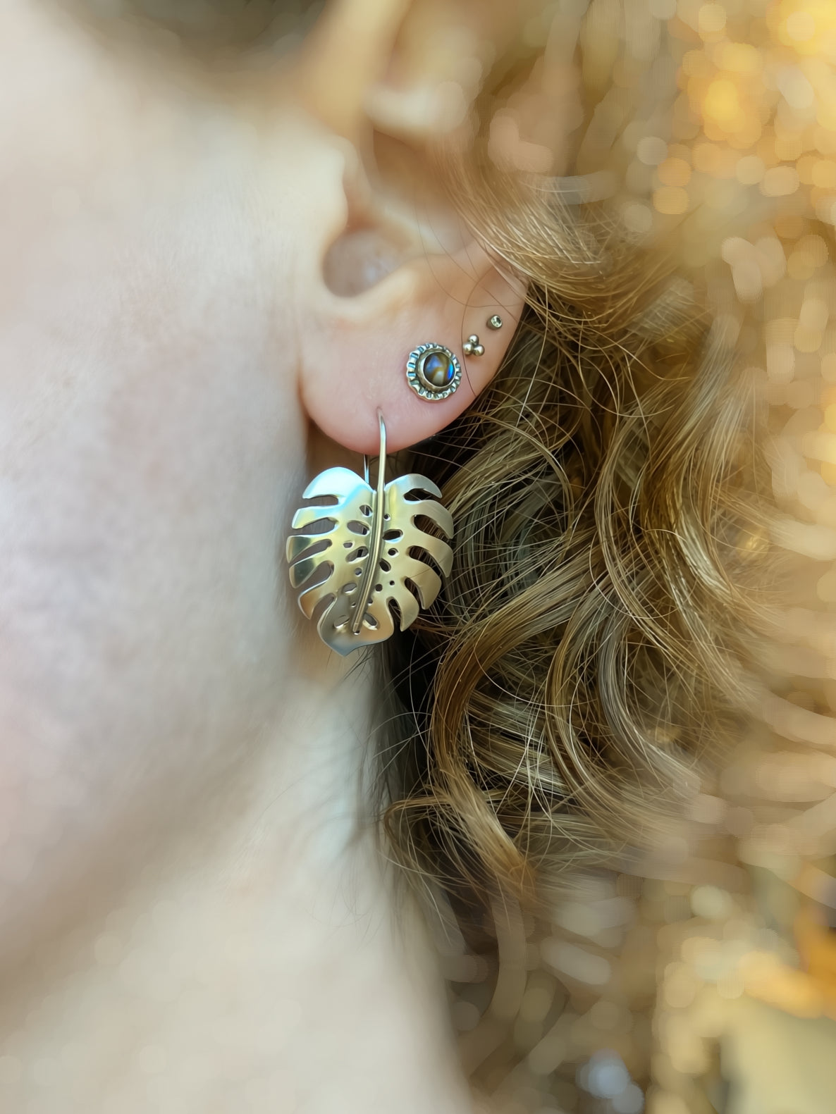 Monstera Earrings in Sterling Silver | Medium